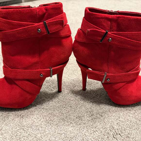 Shi by Journey Shoes - Shoe Dazzle Red Ankle Boots with Bold Design